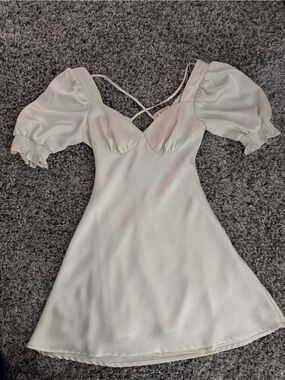 Women's Cream Satin Beautiful sleeved a line dress